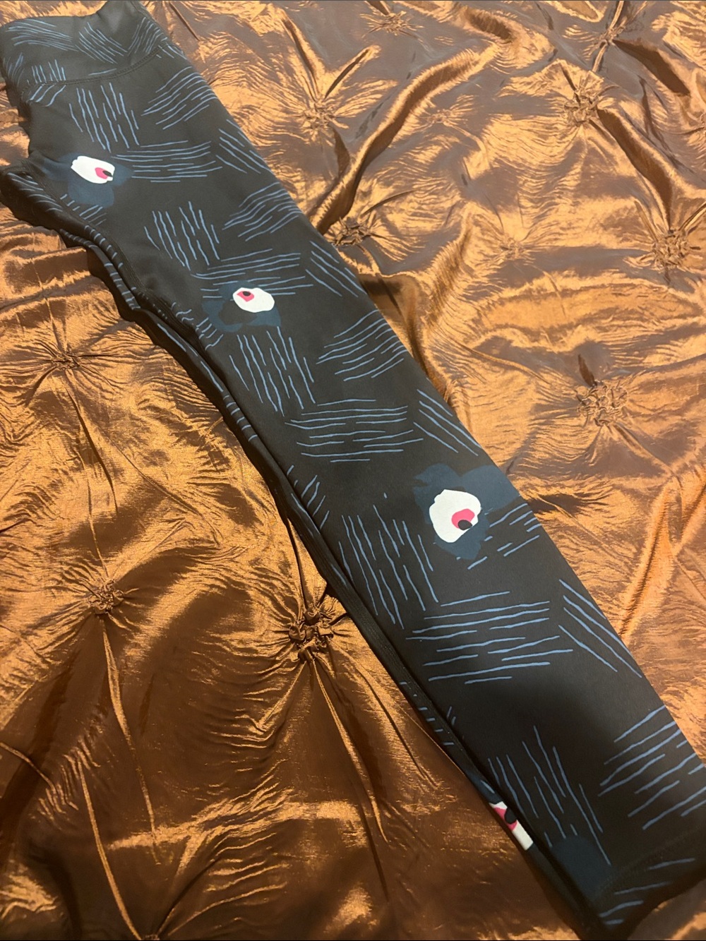 Noli Black Floral Patterned leggings with Blue and White Accents